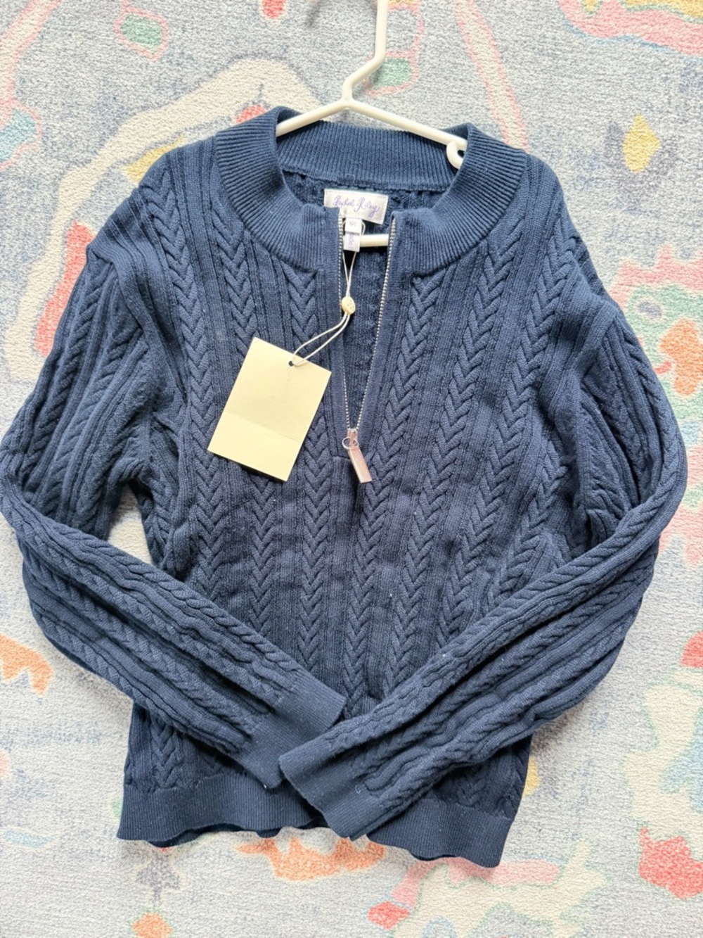 NWT Rachel Riley cable knit navy sweater
